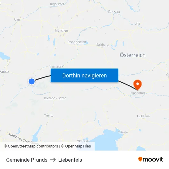 Gemeinde Pfunds to Liebenfels map