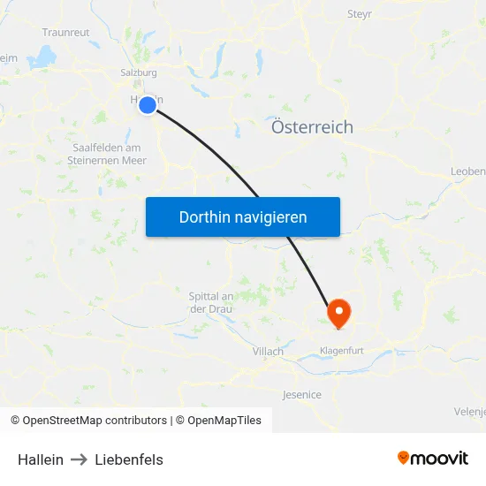 Hallein to Liebenfels map