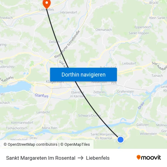 Sankt Margareten Im Rosental to Liebenfels map