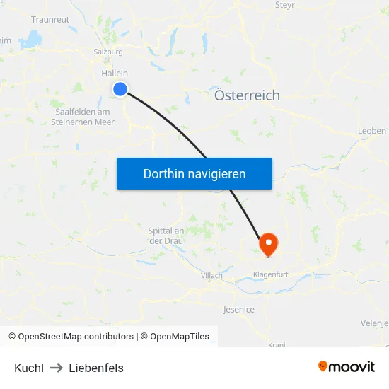 Kuchl to Liebenfels map