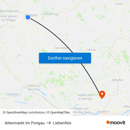Altenmarkt Im Pongau to Liebenfels map