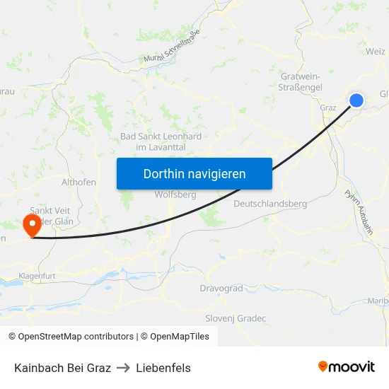 Kainbach Bei Graz to Liebenfels map