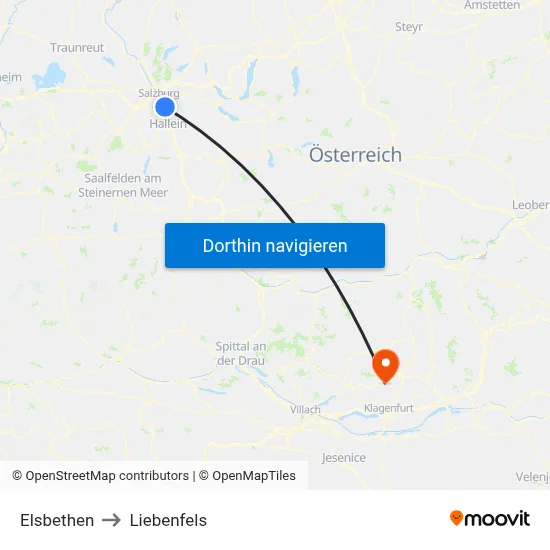 Elsbethen to Liebenfels map