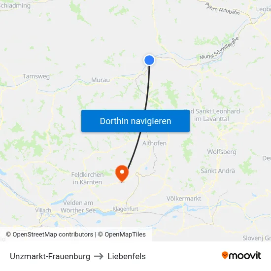 Unzmarkt-Frauenburg to Liebenfels map