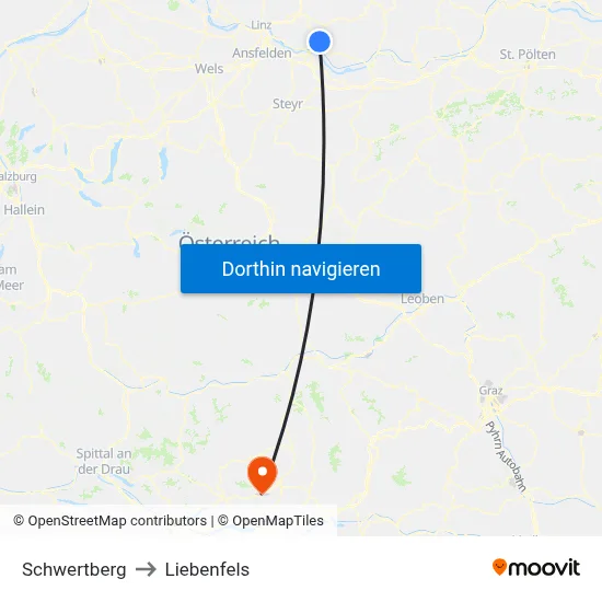 Schwertberg to Liebenfels map