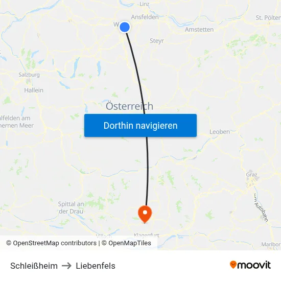Schleißheim to Liebenfels map