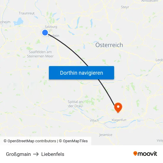 Großgmain to Liebenfels map