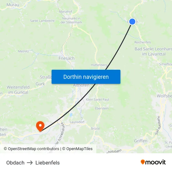 Obdach to Liebenfels map