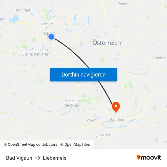 Bad Vigaun to Liebenfels map