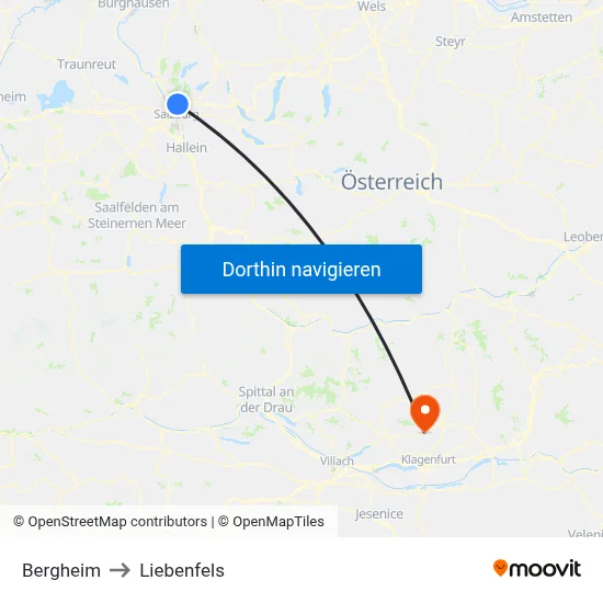 Bergheim to Liebenfels map