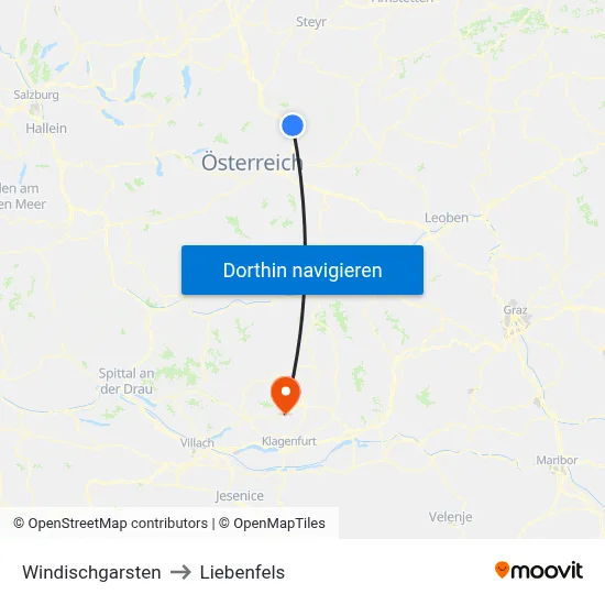 Windischgarsten to Liebenfels map