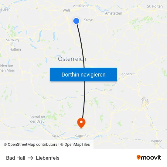 Bad Hall to Liebenfels map