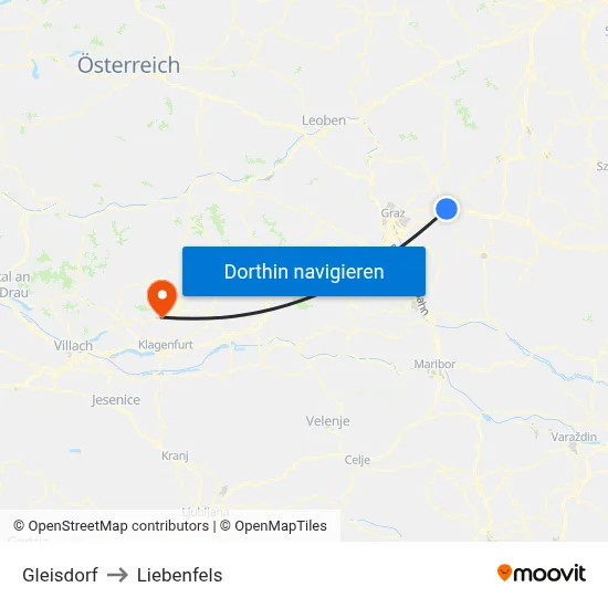 Gleisdorf to Liebenfels map