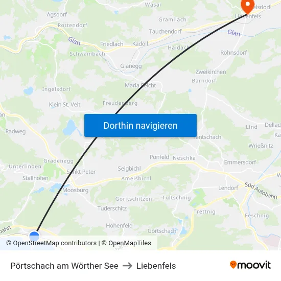 Pörtschach am Wörther See to Liebenfels map