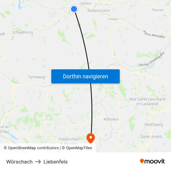 Wörschach to Liebenfels map