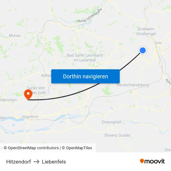 Hitzendorf to Liebenfels map