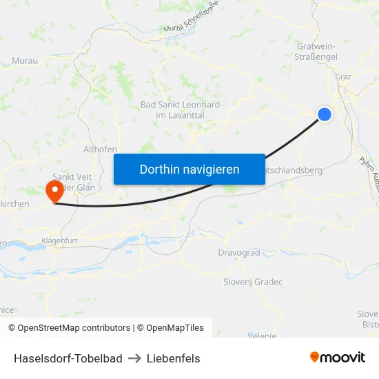 Haselsdorf-Tobelbad to Liebenfels map