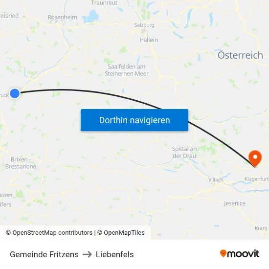 Gemeinde Fritzens to Liebenfels map