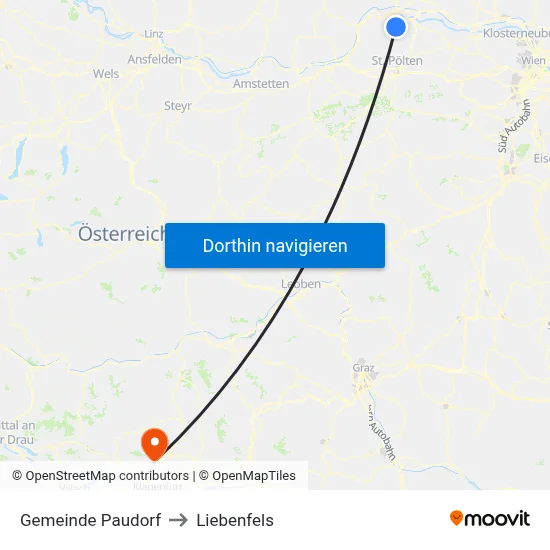 Gemeinde Paudorf to Liebenfels map