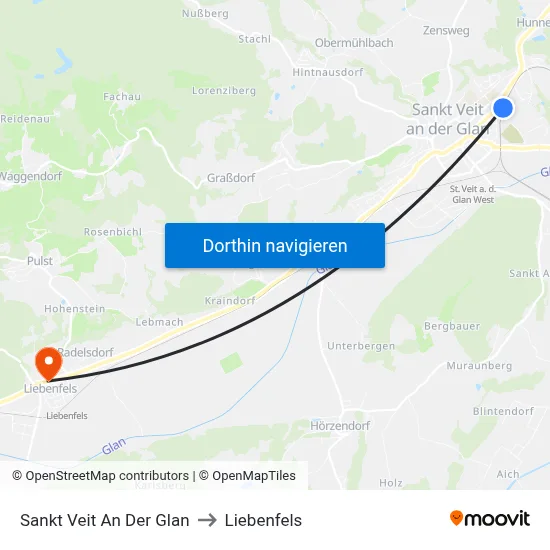 Sankt Veit An Der Glan to Liebenfels map