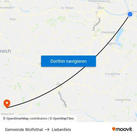 Gemeinde Wolfsthal to Liebenfels map