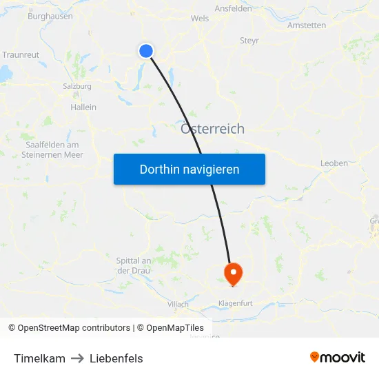 Timelkam to Liebenfels map