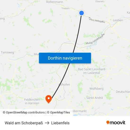 Wald am Schoberpaß to Liebenfels map