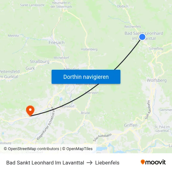 Bad Sankt Leonhard Im Lavanttal to Liebenfels map
