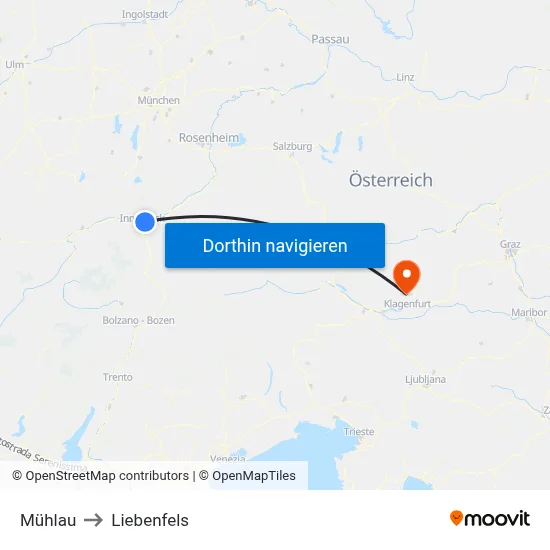 Mühlau to Liebenfels map