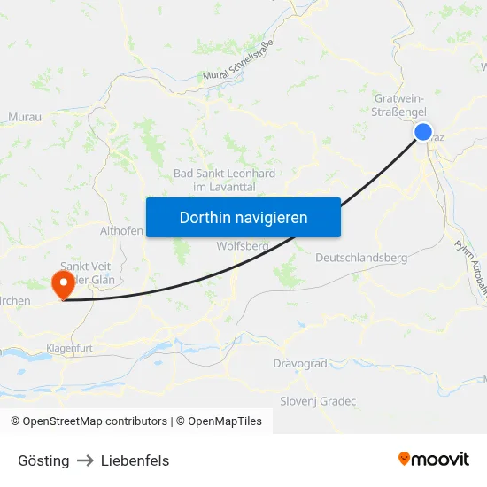 Gösting to Liebenfels map