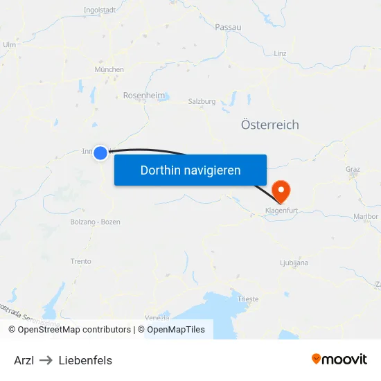 Arzl to Liebenfels map