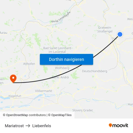 Mariatrost to Liebenfels map