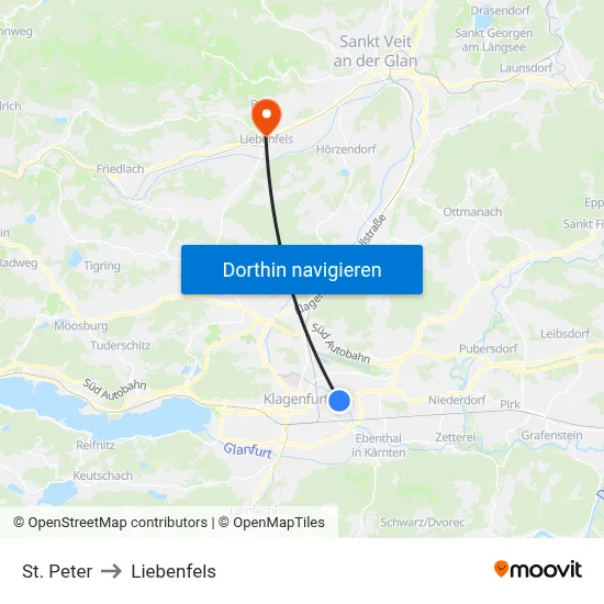 St. Peter to Liebenfels map