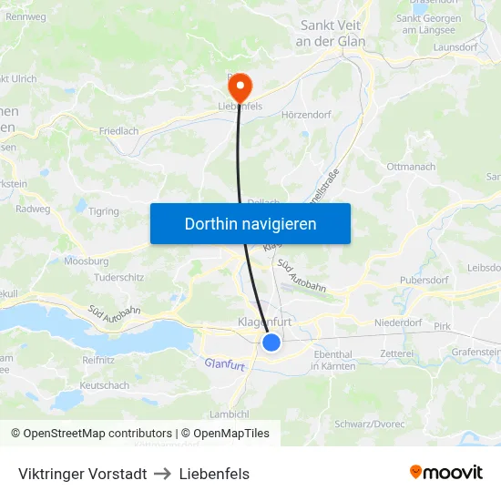 Viktringer Vorstadt to Liebenfels map