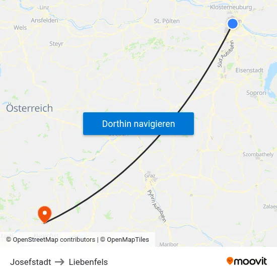 Josefstadt to Liebenfels map
