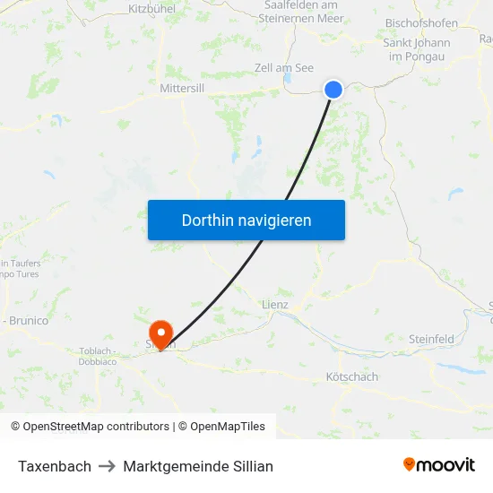 Taxenbach to Marktgemeinde Sillian map