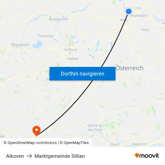 Alkoven to Marktgemeinde Sillian map