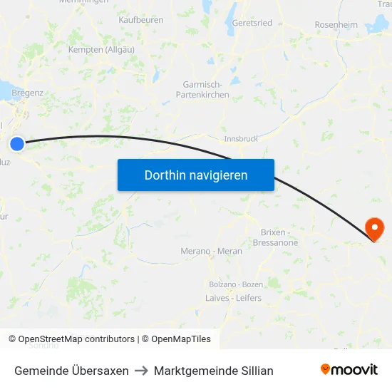 Gemeinde Übersaxen to Marktgemeinde Sillian map