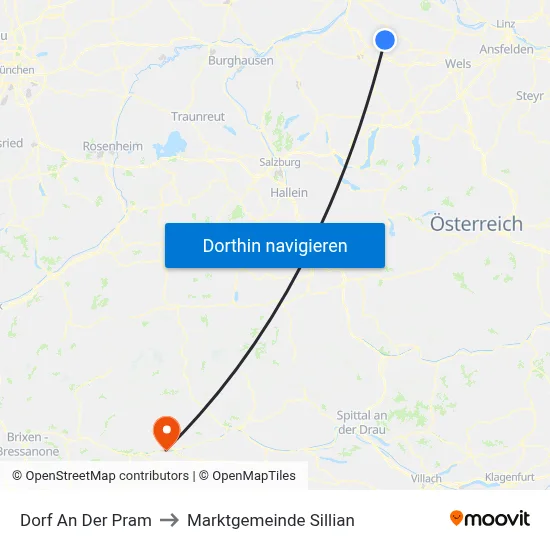 Dorf An Der Pram to Marktgemeinde Sillian map