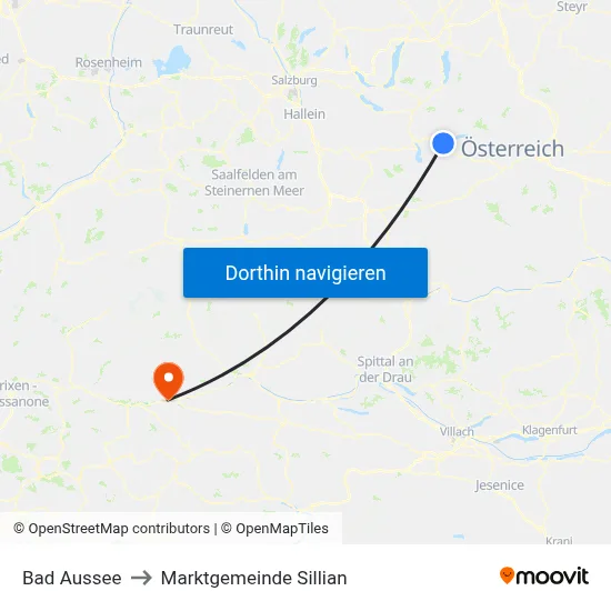 Bad Aussee to Marktgemeinde Sillian map