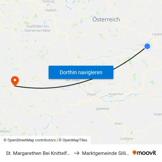 St. Margarethen Bei Knittelfeld to Marktgemeinde Sillian map
