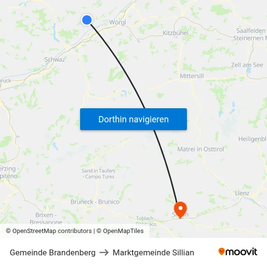 Gemeinde Brandenberg to Marktgemeinde Sillian map