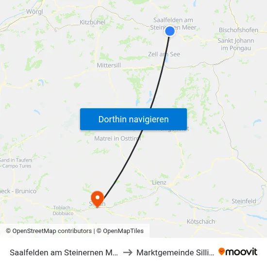 Saalfelden am Steinernen Meer to Marktgemeinde Sillian map