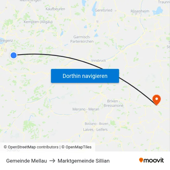 Gemeinde Mellau to Marktgemeinde Sillian map