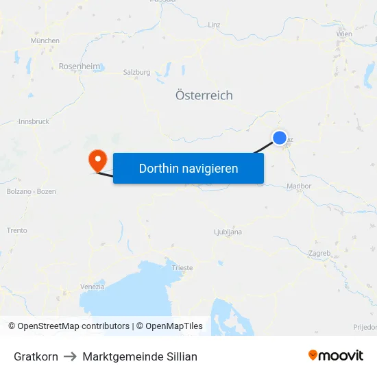 Gratkorn to Marktgemeinde Sillian map