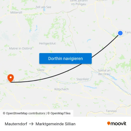 Mauterndorf to Marktgemeinde Sillian map