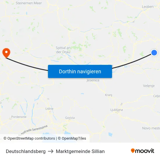 Deutschlandsberg to Marktgemeinde Sillian map