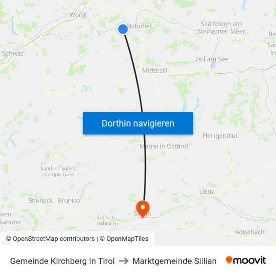 Gemeinde Kirchberg In Tirol to Marktgemeinde Sillian map