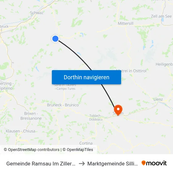 Gemeinde Ramsau Im Zillertal to Marktgemeinde Sillian map