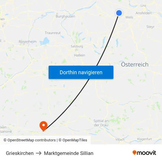 Grieskirchen to Marktgemeinde Sillian map